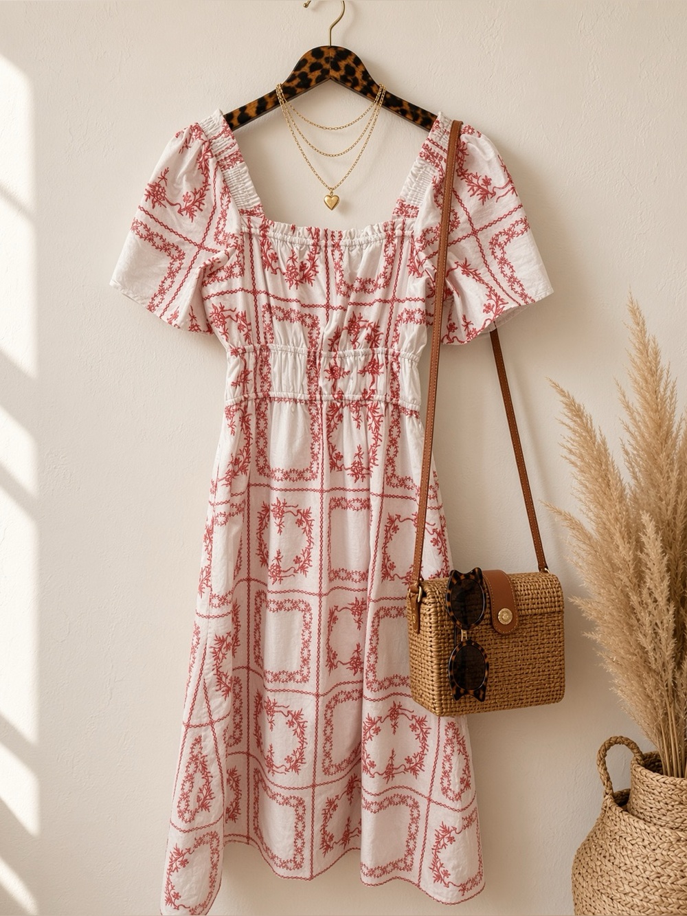 Rails Women’s white & red   Square-Neck Midi Dress